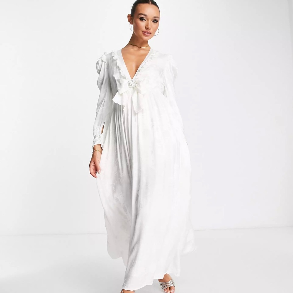 Dream Sister Jane NWT Bridal 80s maxi dress in floral jacquard/ Wedding dress!